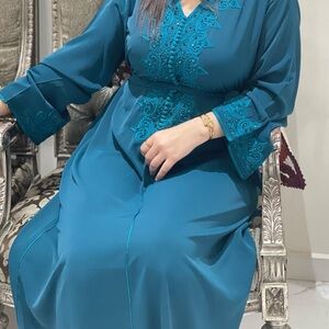 Elegant Teal Embroidered Dress
